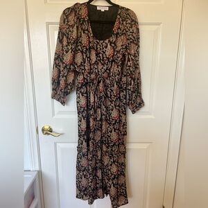 Emerson Fry Black and Red Paisley Long Sleeve Dress